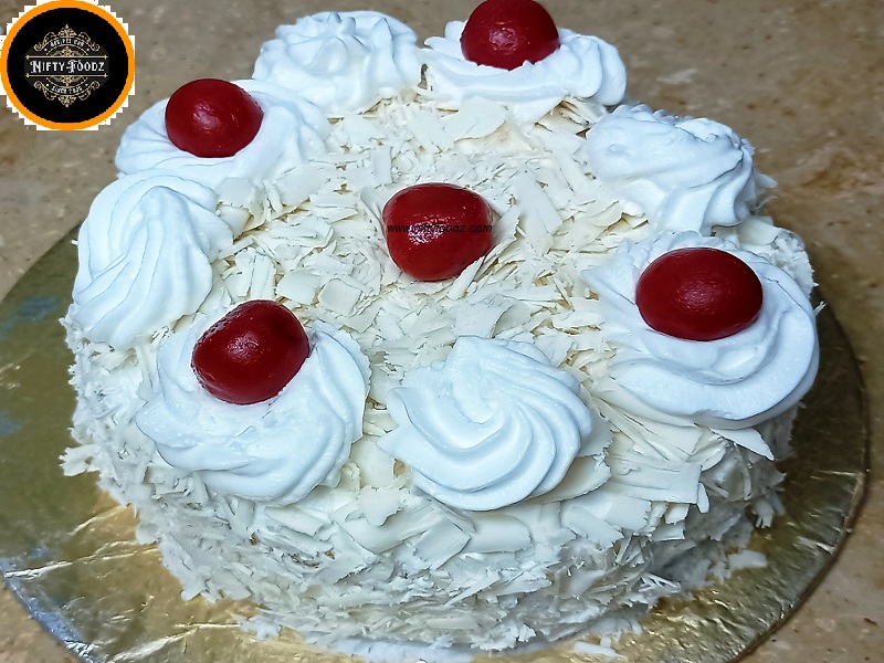 No Oven Eggless White Forest Cake