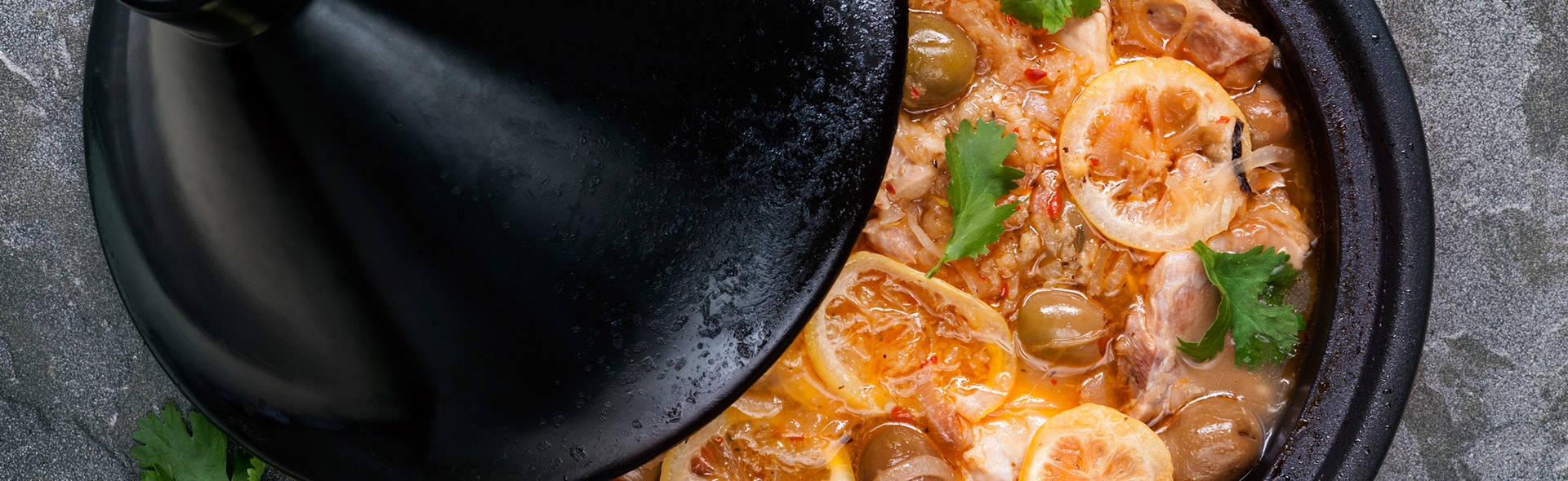 Tagine stew with lemon, olives, and herbs
